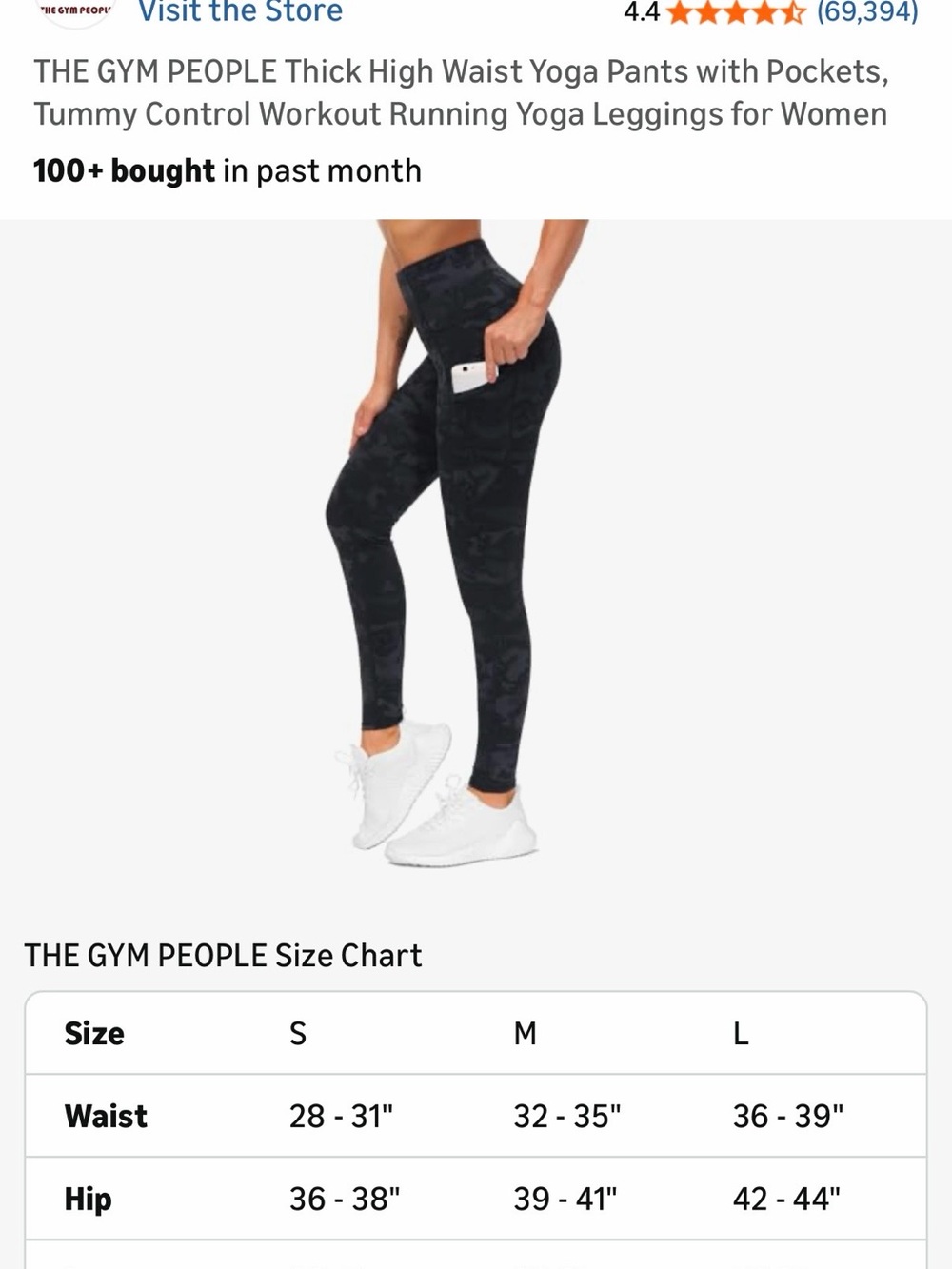 NWT The Gym People Women’s High-Waist Leggings with Side Pocket — Black Camo - Picture 3 of 8